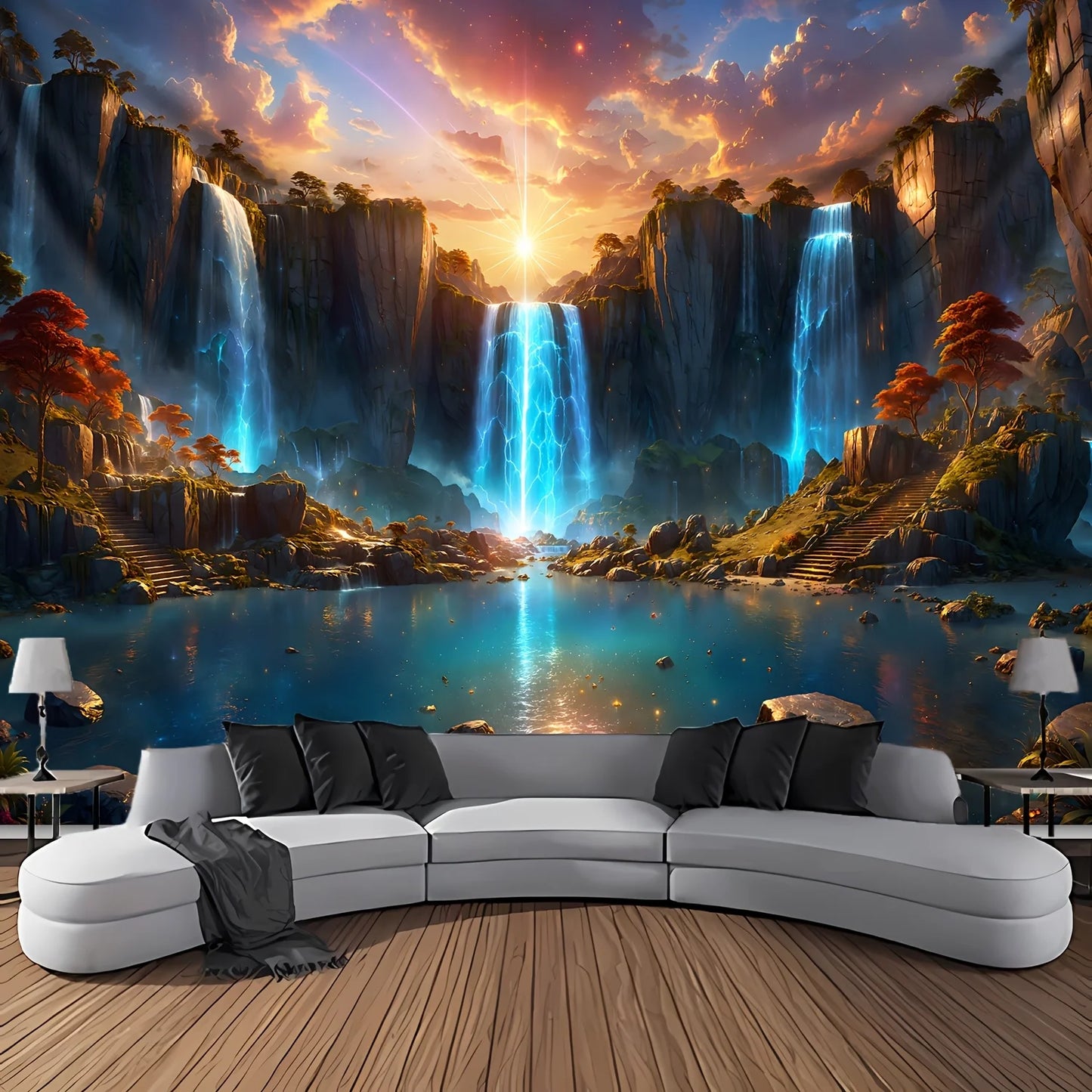1pc Landscape Theme Waterfall Canyon Tapestry, Ultra Large Polyester Wall Hanging for Living Room Bedroom Office, Indoor Use