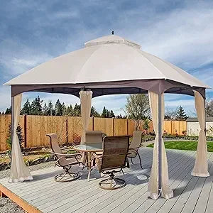 Outdoor Patio Gazebo 10x10, Heavy Duty Gazebos, Soft Top Gazebo with Square Metal Frame, Double Roof Canopy, Mosquito Nets & Pri