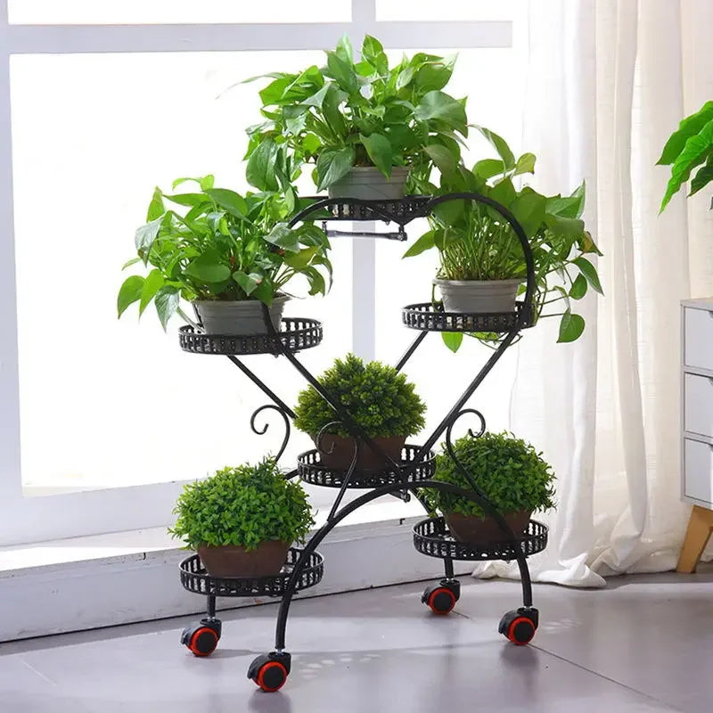 Heart Shaped 6 Pots Plant Flower Stand Metal Holder Shelf Black Storage Rack forn Living Room Indoor Garden Application