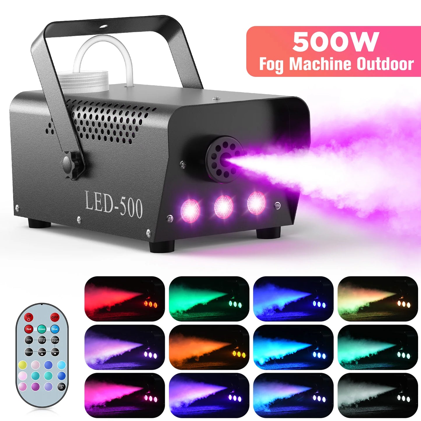 500W Smoke Machine With LED Fog Effects And Remote Control