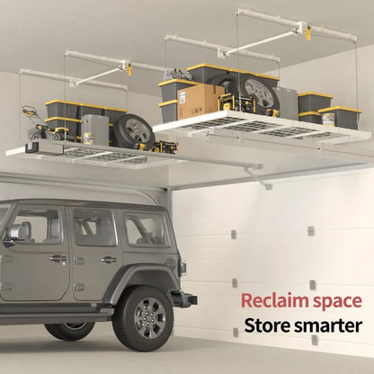 Overhead Garage Storage Rack With Safety Lock Ceiling Lift System