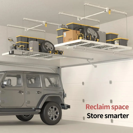 Overhead Garage Storage Rack With Safety Lock Ceiling Lift System