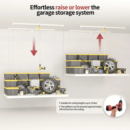 Overhead Garage Storage Rack With Safety Lock Ceiling Lift System