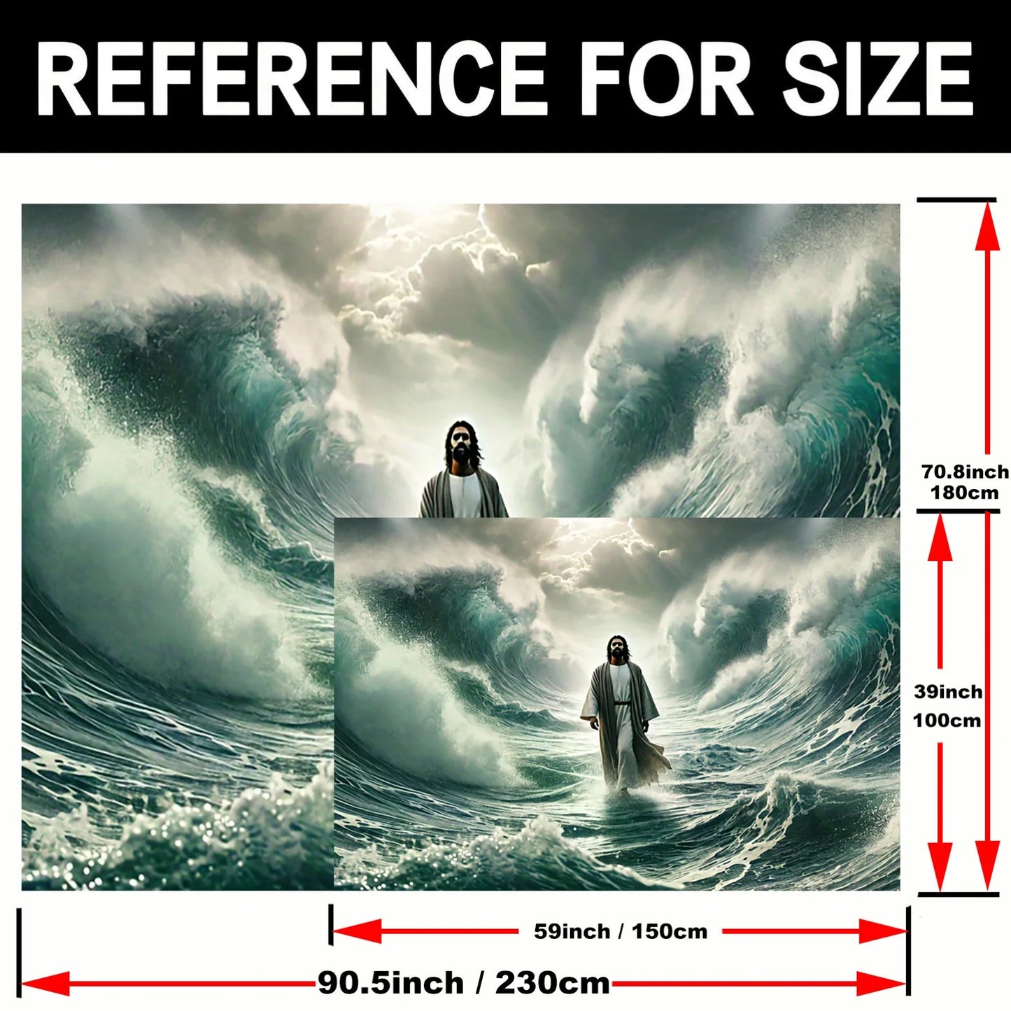 Jesus walks against the background of water, polyester religious theme wall covering, spiritual and dramatic scenes tapestry