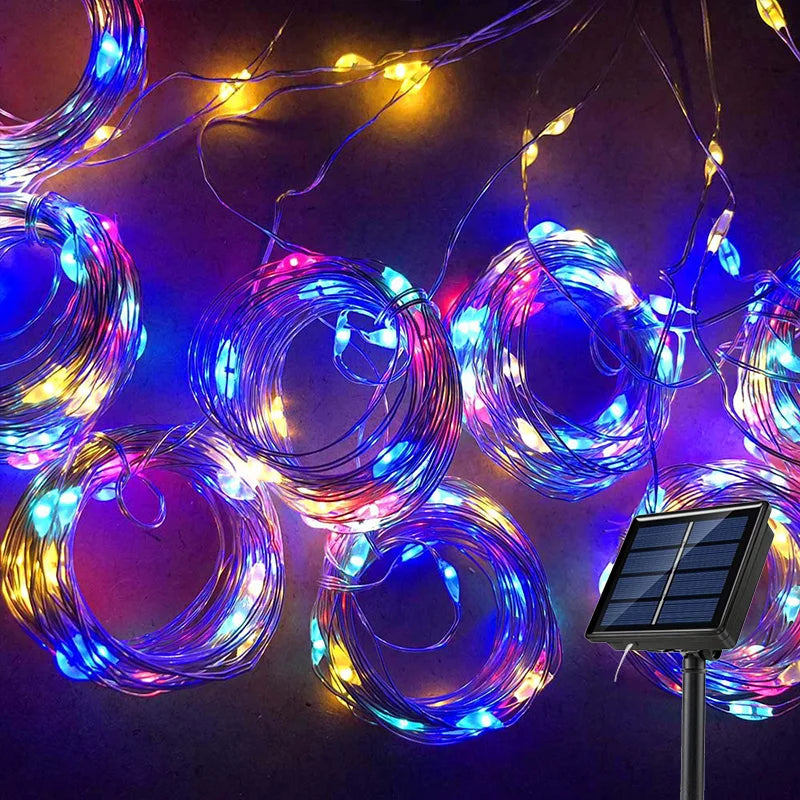 Solar Curtain Light Outdoor Waterproof Solar Fairy Garland String Lights Garden Yard Pavilion Wedding Party Holiday Decor Lights