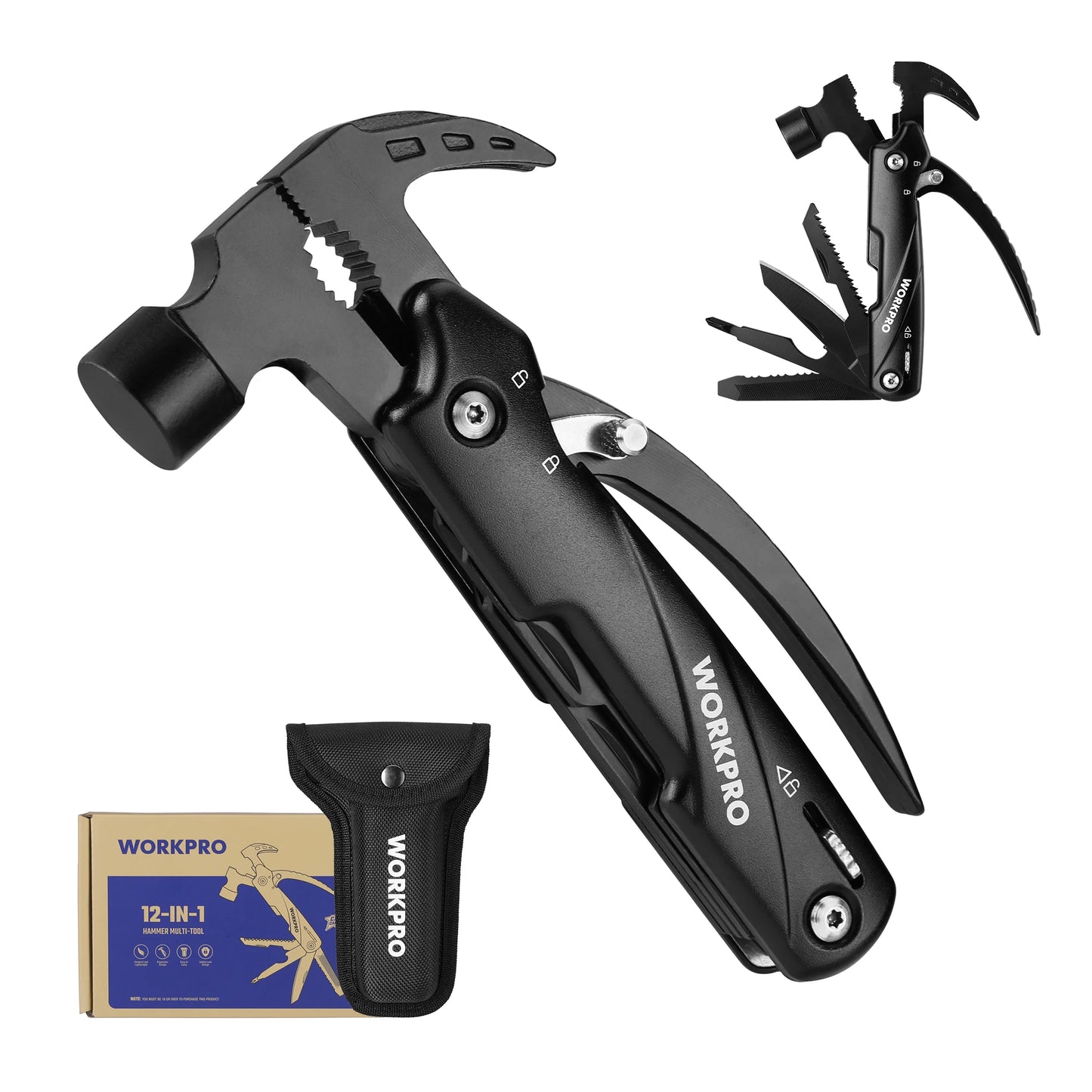 WORKPRO 12 In 1 Hammer Multitool Claw Hammer With Sheath