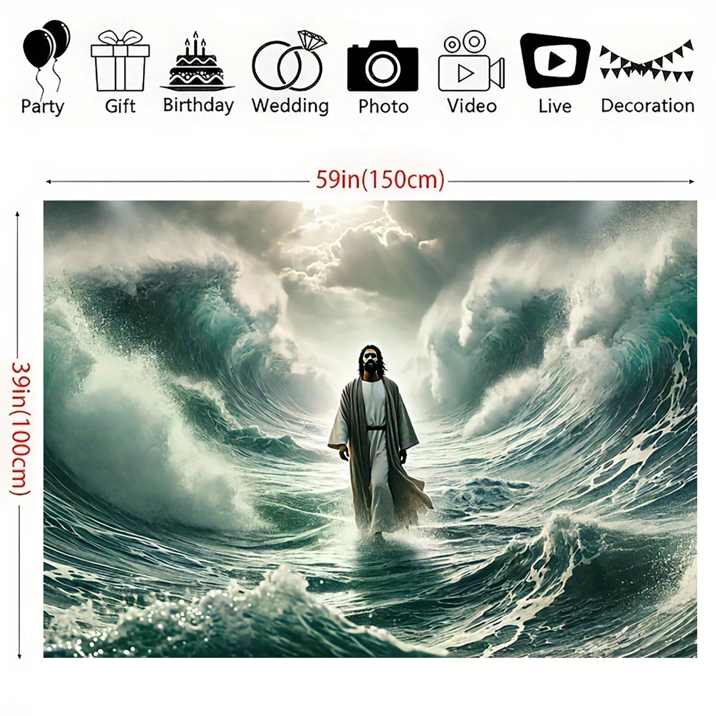 Jesus walks against the background of water, polyester religious theme wall covering, spiritual and dramatic scenes tapestry