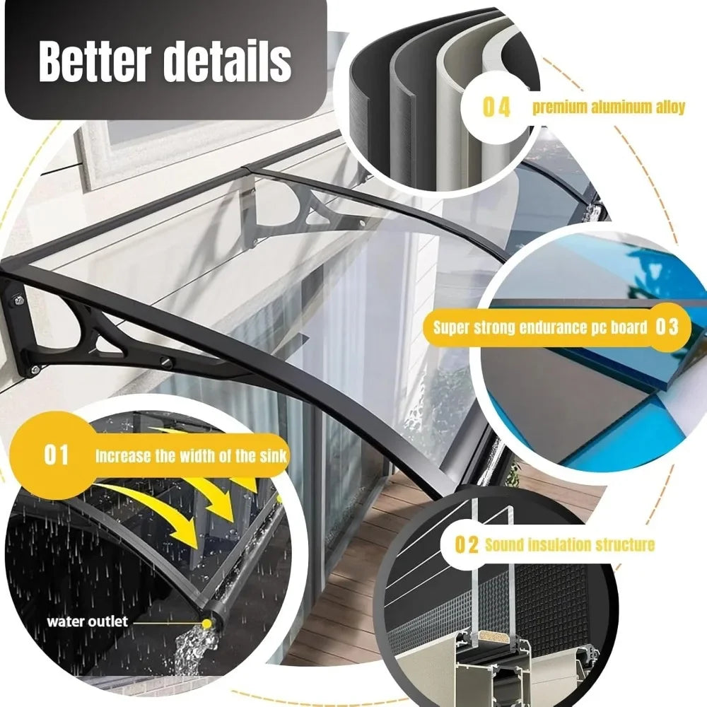 DUOFU Door Entrance Awning Polycarbonate Cover UV Rain