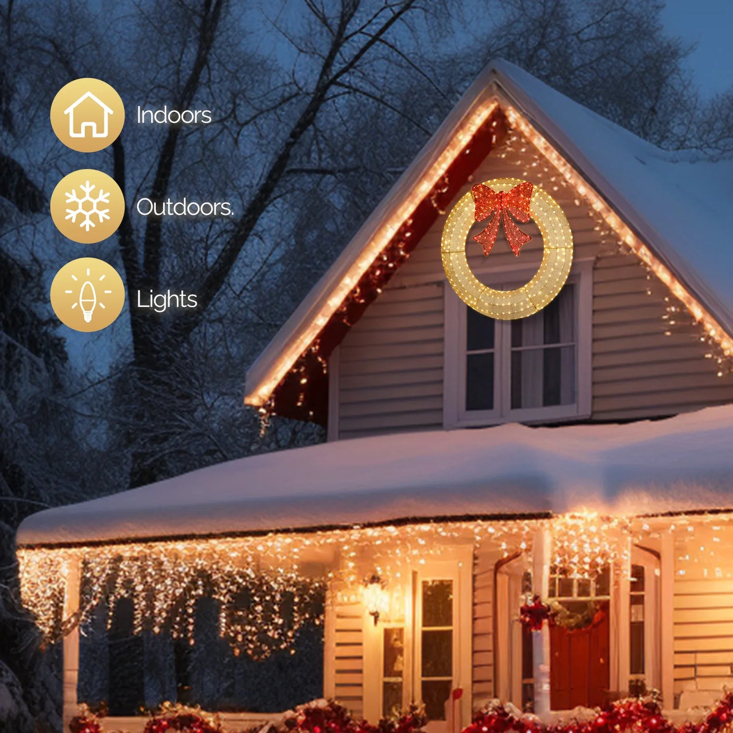 Hign-concerned Outdoor Christmas Wreath Pre-Lit LED Decoration with 315 Lights
