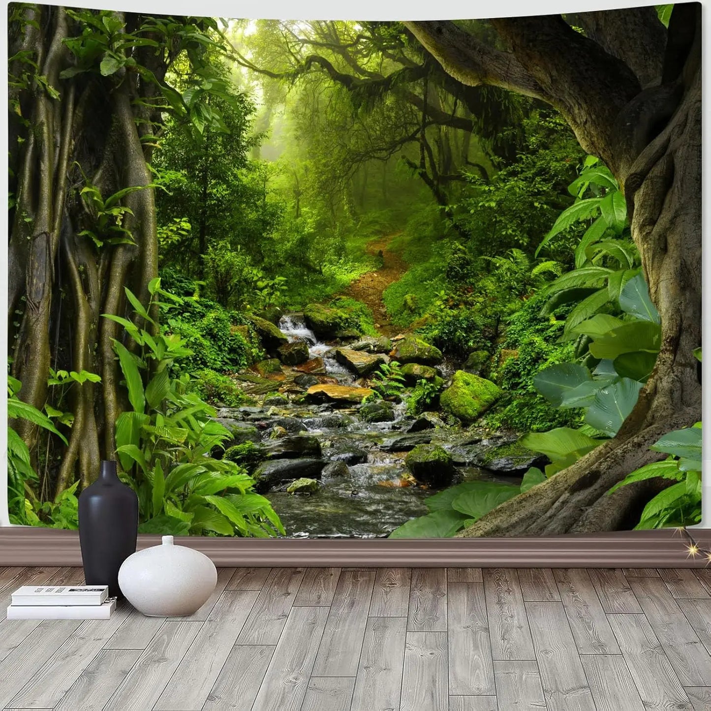 Nature Forest Tree Celling Tapestry Lush Green Treetops Sunlit Tapestry for Bedroom Aesthetic Sunlight Canopy Leaves Landscape