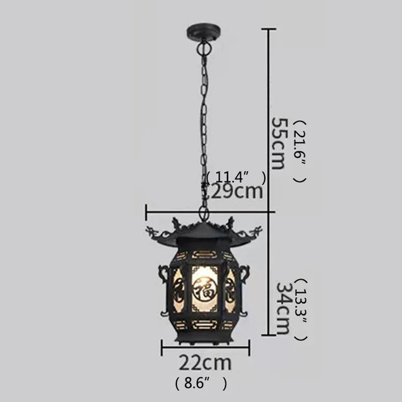ANITA Chinese Lantern Pendant Lamps Outdoor Waterproof LED Black Retro Chandelier for Home Hotel Corridor Decor Electricity