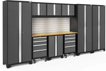 Bold Steel Garage Cabinets Set With Bamboo Worktop