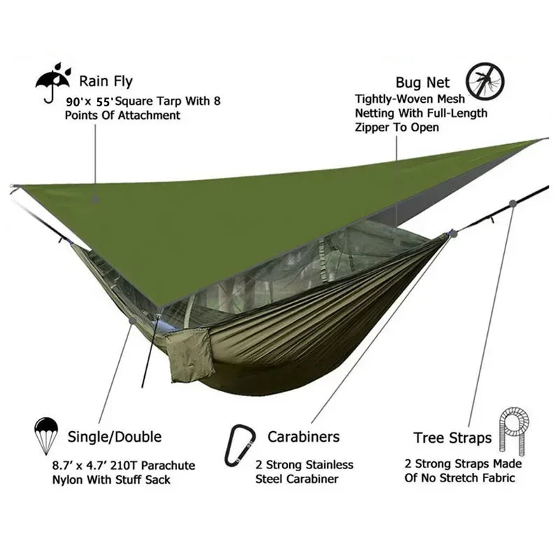Swallowtail Camping Hammock With Mosquito Net and Rainfly