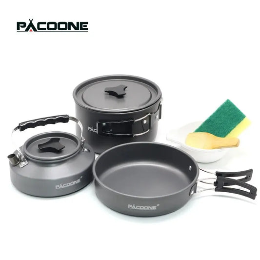 PACOONE Camping Cookware Set Portable Outdoor Pot Pan Kit