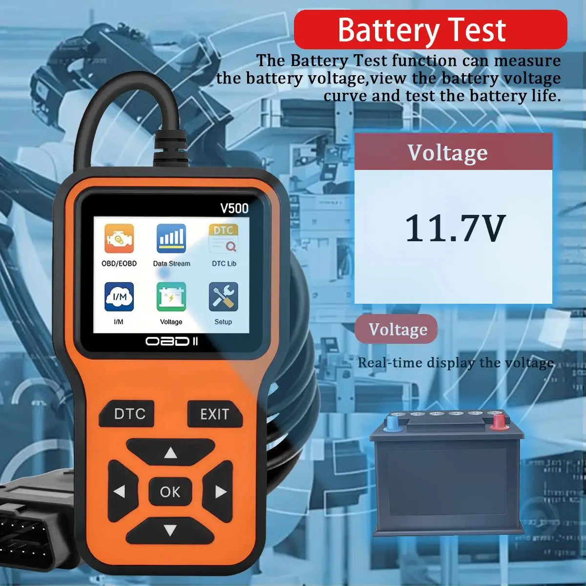 OBD2 Car Diagnostic Scanner With Voltage Tester