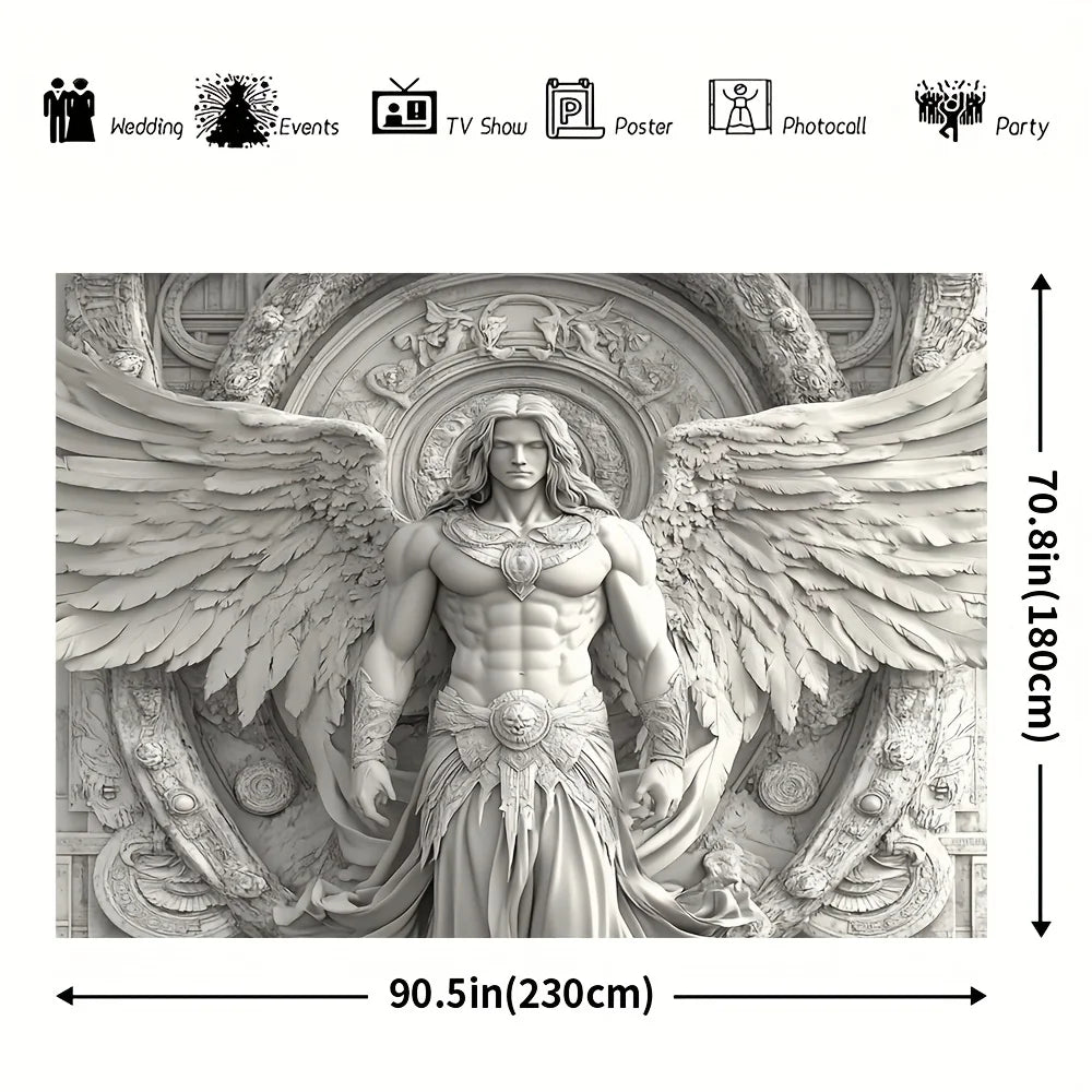 1pc Large Angel Wall Tapestry - Four Seasons, Durable Polyester, White & Golden Design, Perfect for Living Room, Bedroom, Office