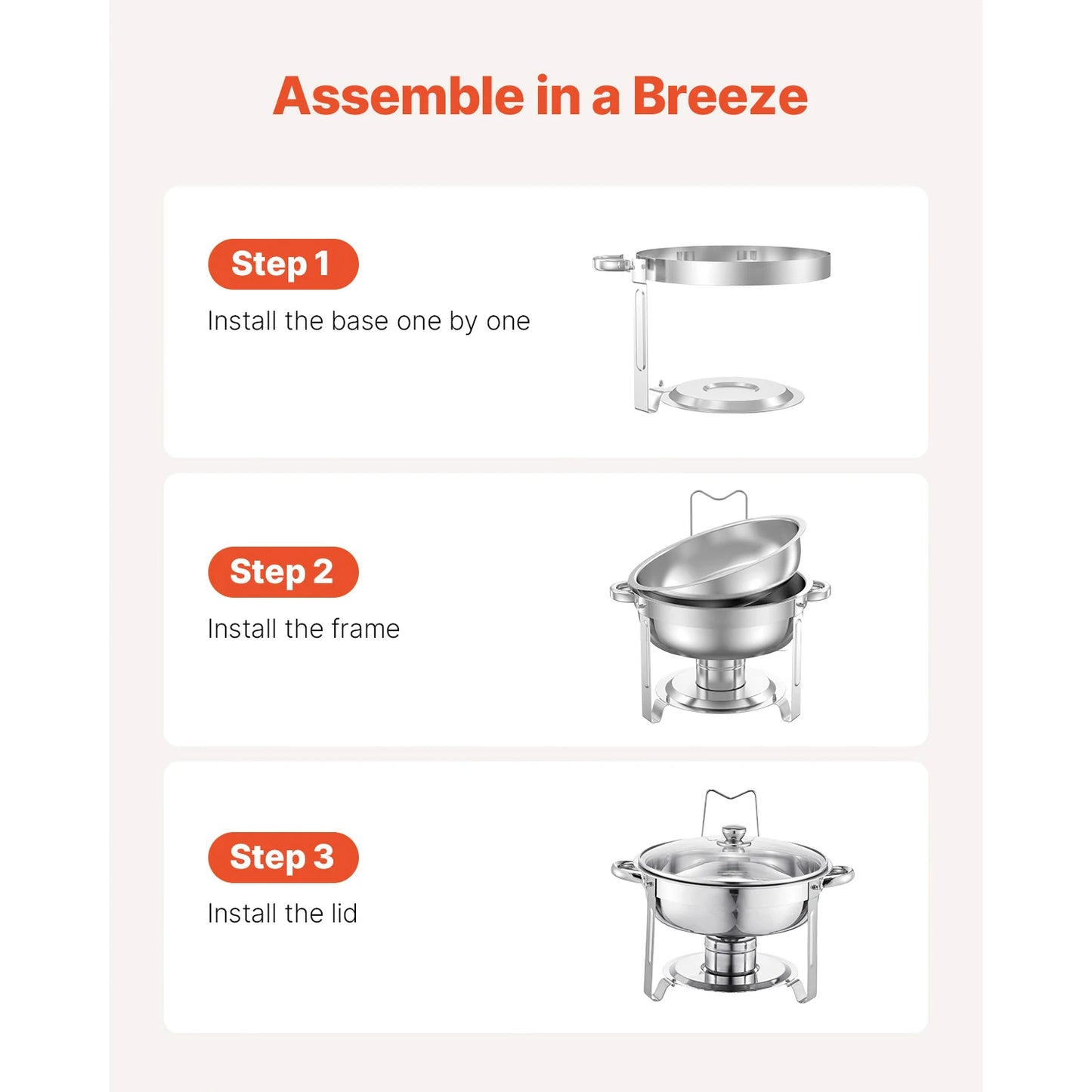 5 Qt 4 Pack Chafing Dish Buffet Set Stainless Steel Chafer with 4 Full Size Pan Round Catering Warmer Server for Party