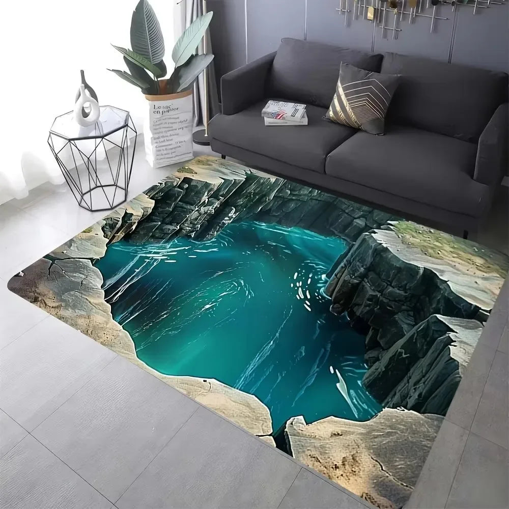 3D Desert Crack Water Fire Design Rug Non-Slip Machine Washable Carpet Fashion Bedroom Living Room Beach Style Floor Mat