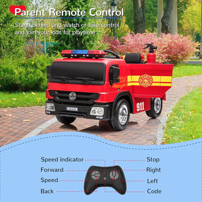 12V Ride On Fire Truck With Remote For Kids
