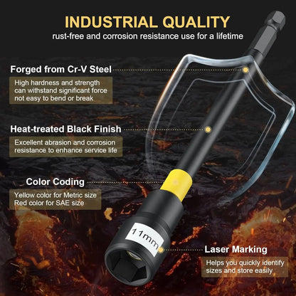 Magnetic Nut Driver Set 18-Piece With Extensions And Impact Adapter