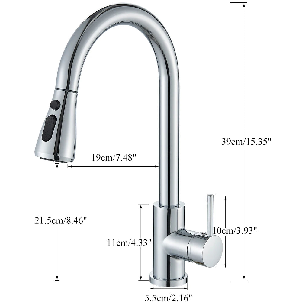 Chrome Kitchen Faucet Deck Mounted Pull Out Spout Kitchen Sink Mixer Tap Single Level Stream Sprayer Nozzle Mixer Tap