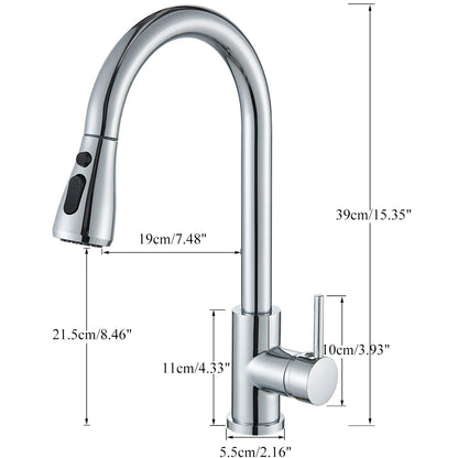 Chrome Kitchen Faucet Deck Mounted Pull Out Spout Kitchen Sink Mixer Tap Single Level Stream Sprayer Nozzle Mixer Tap