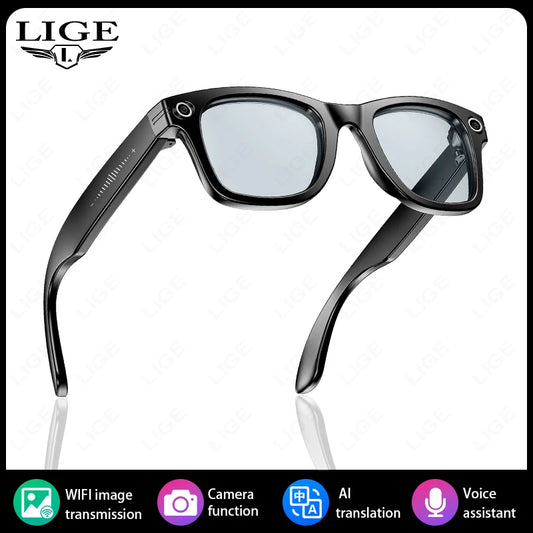 LIGE Camera Smart Glasses With Photochromic Lenses AI