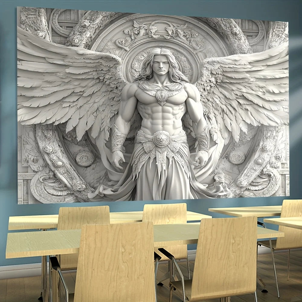 1pc Large Angel Wall Tapestry - Four Seasons, Durable Polyester, White & Golden Design, Perfect for Living Room, Bedroom, Office