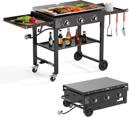 Grill Foldable Gas Griddle Outdoor 45000 BTU 3 Burners Table