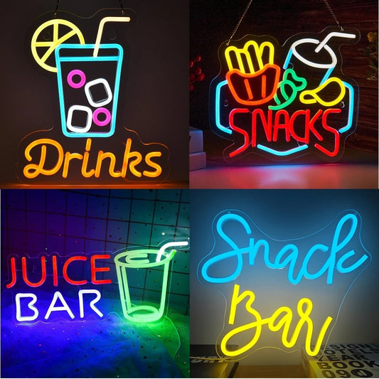 Drinks Neon Led Snacks Sign Colorful Letter Lights Room Decoration For Home Bars Cafe Bedroom Party Food Shop Logo Art Wall Lamp