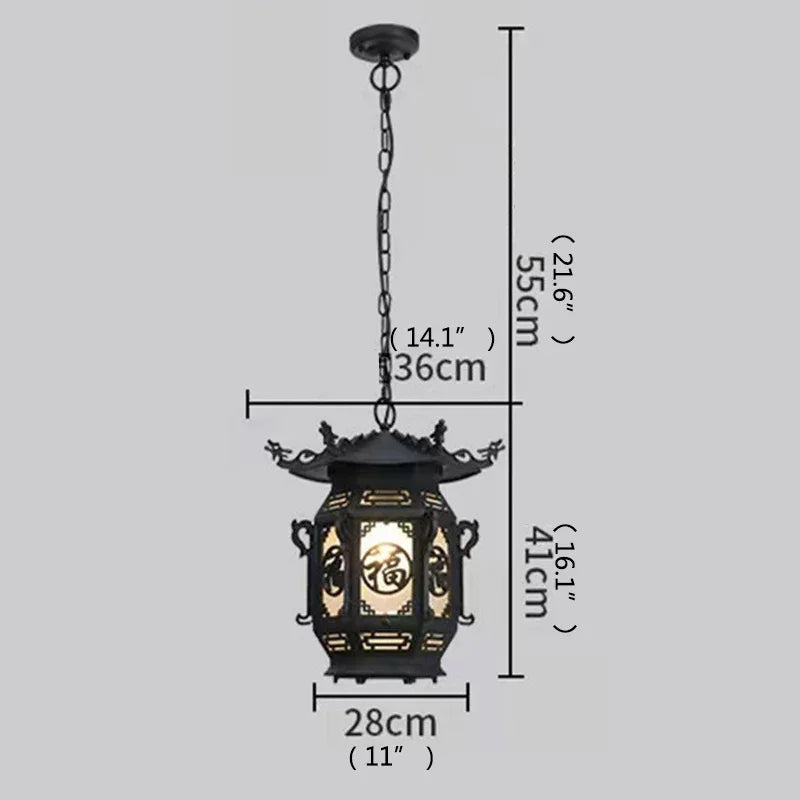 ANITA Chinese Lantern Pendant Lamps Outdoor Waterproof LED Black Retro Chandelier for Home Hotel Corridor Decor Electricity