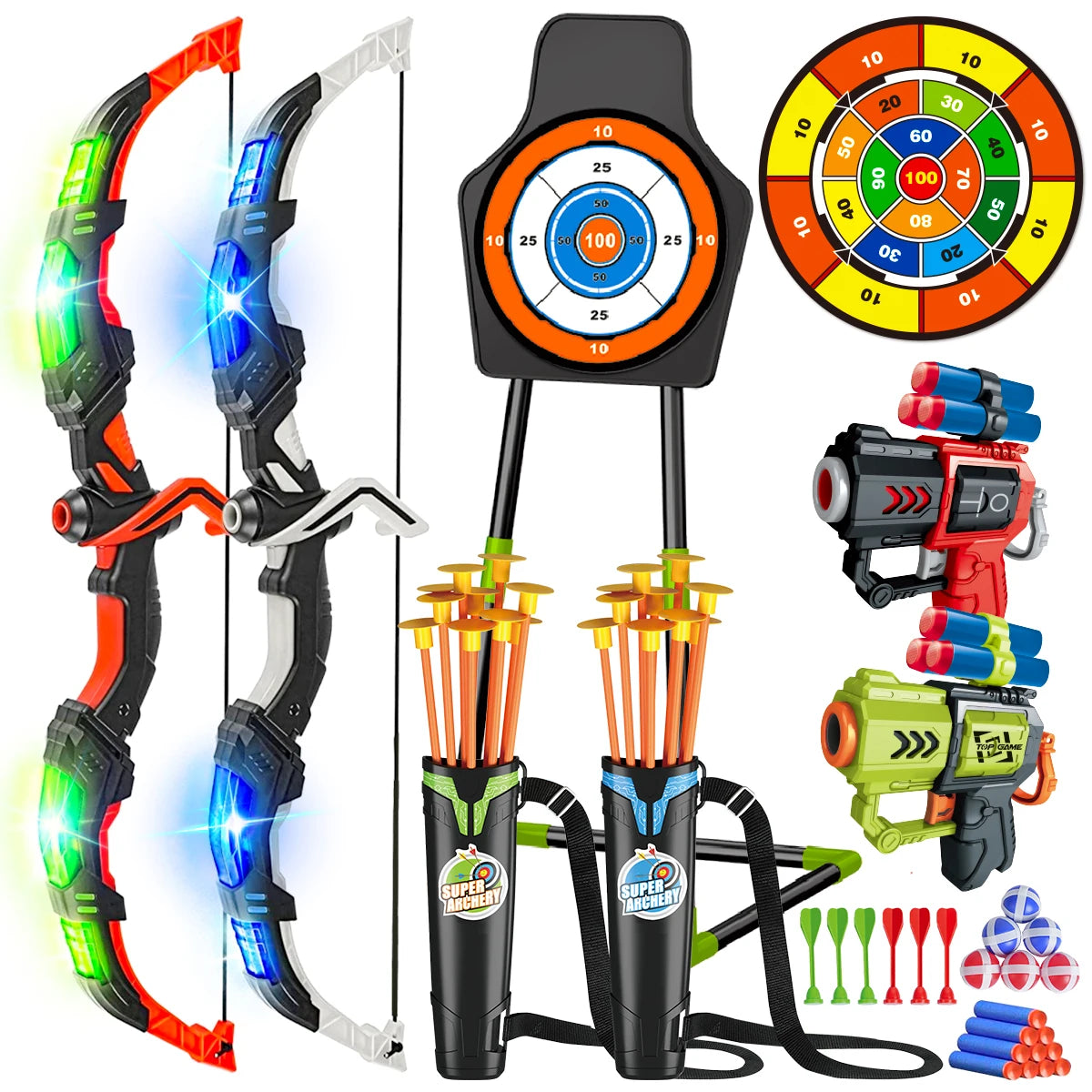 VATOS Bow Arrow Gun Toy For Kids LEDLight Archery Set