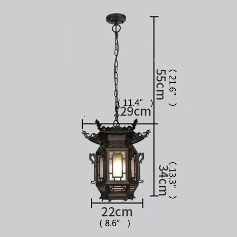 ANITA Chinese Lantern Pendant Lamps Outdoor Waterproof LED Black Retro Chandelier for Home Hotel Corridor Decor Electricity