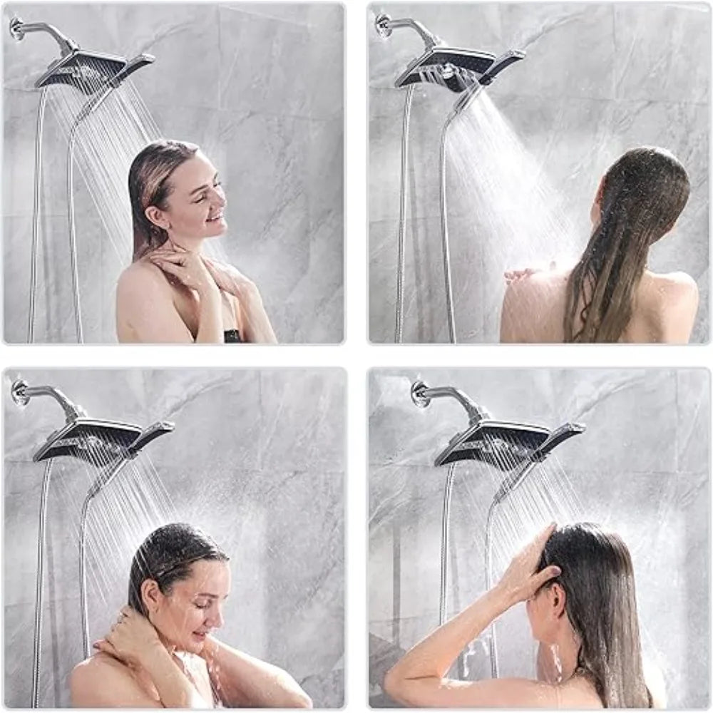 Dual Shower Head Combo Set Handheld And Rainfall Hose