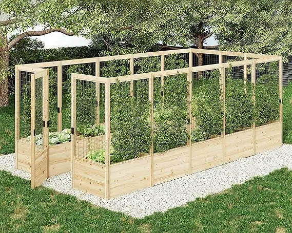 U Shaped Raised Garden Bed With Deer Proof Fence Outdoor