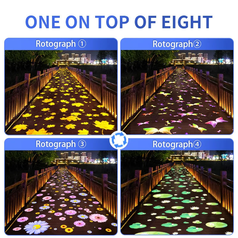 Dynamic 8logos Conversion Multiple Patterns Switching rotate special effect projector Outdoor creative pattern custom spotlights