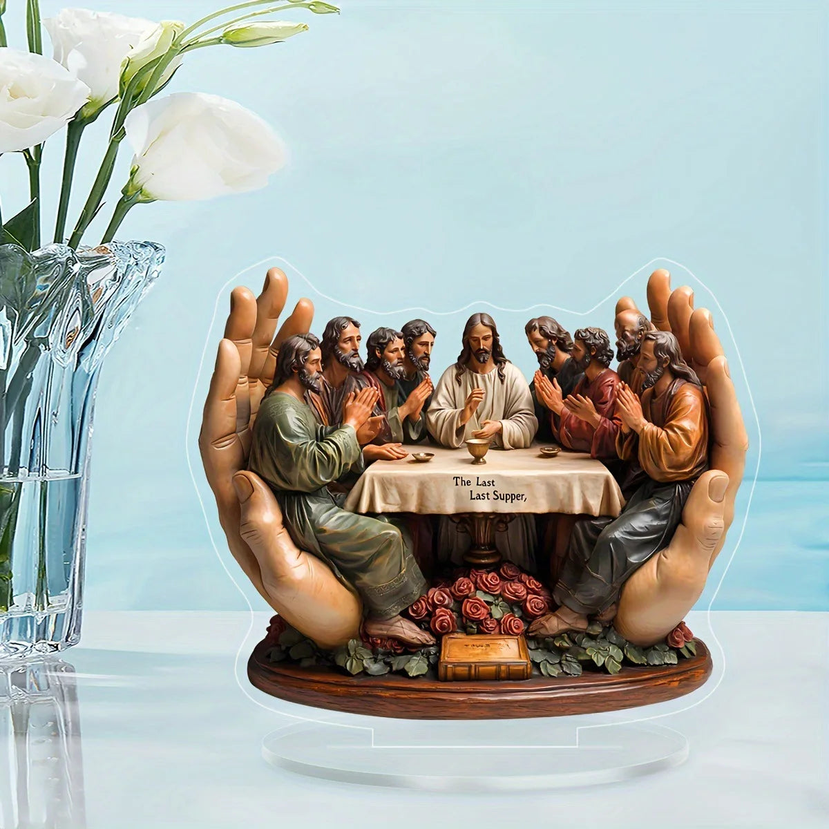 "2D The Last Supper Resin Sculpture - Christian Home Decor for Living Room, Office Desk, Meaningful Religious Gift (25cmx21cm)"