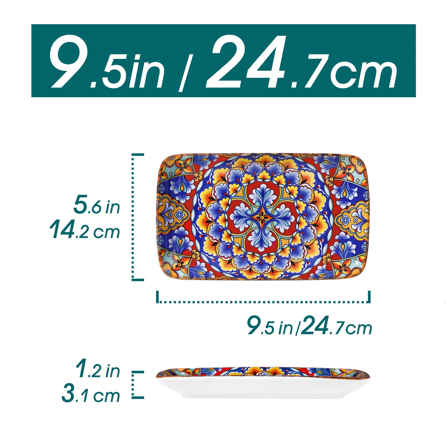 MALACASA Porcelain Rectangular Serving Plates 6 Piece Set