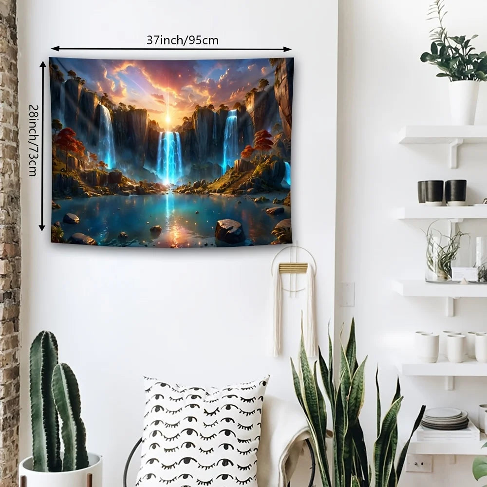1pc Landscape Theme Waterfall Canyon Tapestry, Ultra Large Polyester Wall Hanging for Living Room Bedroom Office, Indoor Use