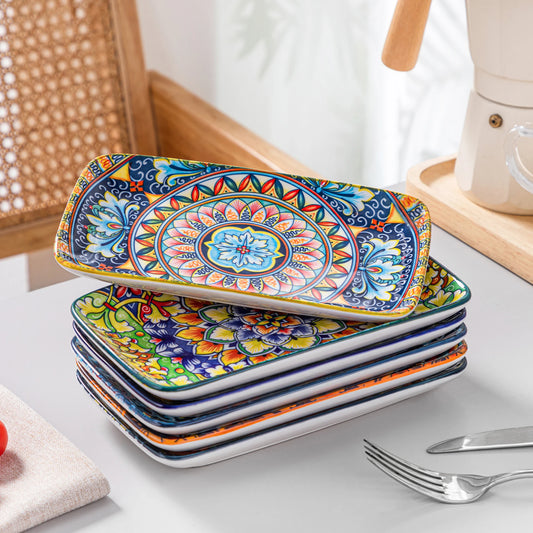 MALACASA Porcelain Rectangular Serving Plates 6 Piece Set
