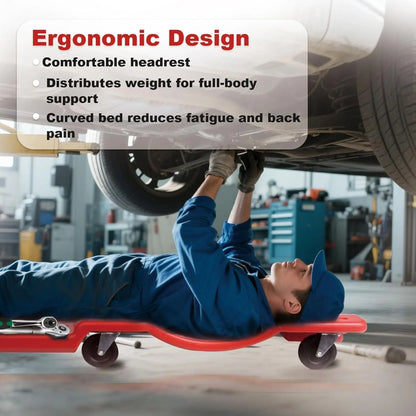 Mechanic Creeper with Padded Headrest and Dual Tool Trays