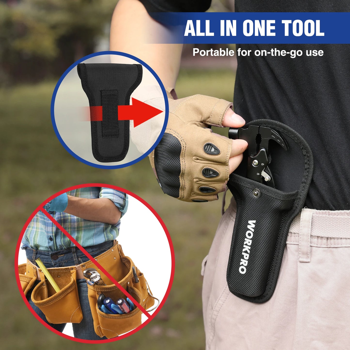 WORKPRO 12 In 1 Hammer Multitool Claw Hammer With Sheath