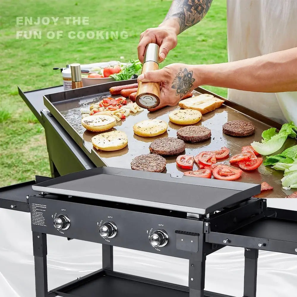 Grill Foldable Gas Griddle Outdoor 45000 BTU 3 Burners Table
