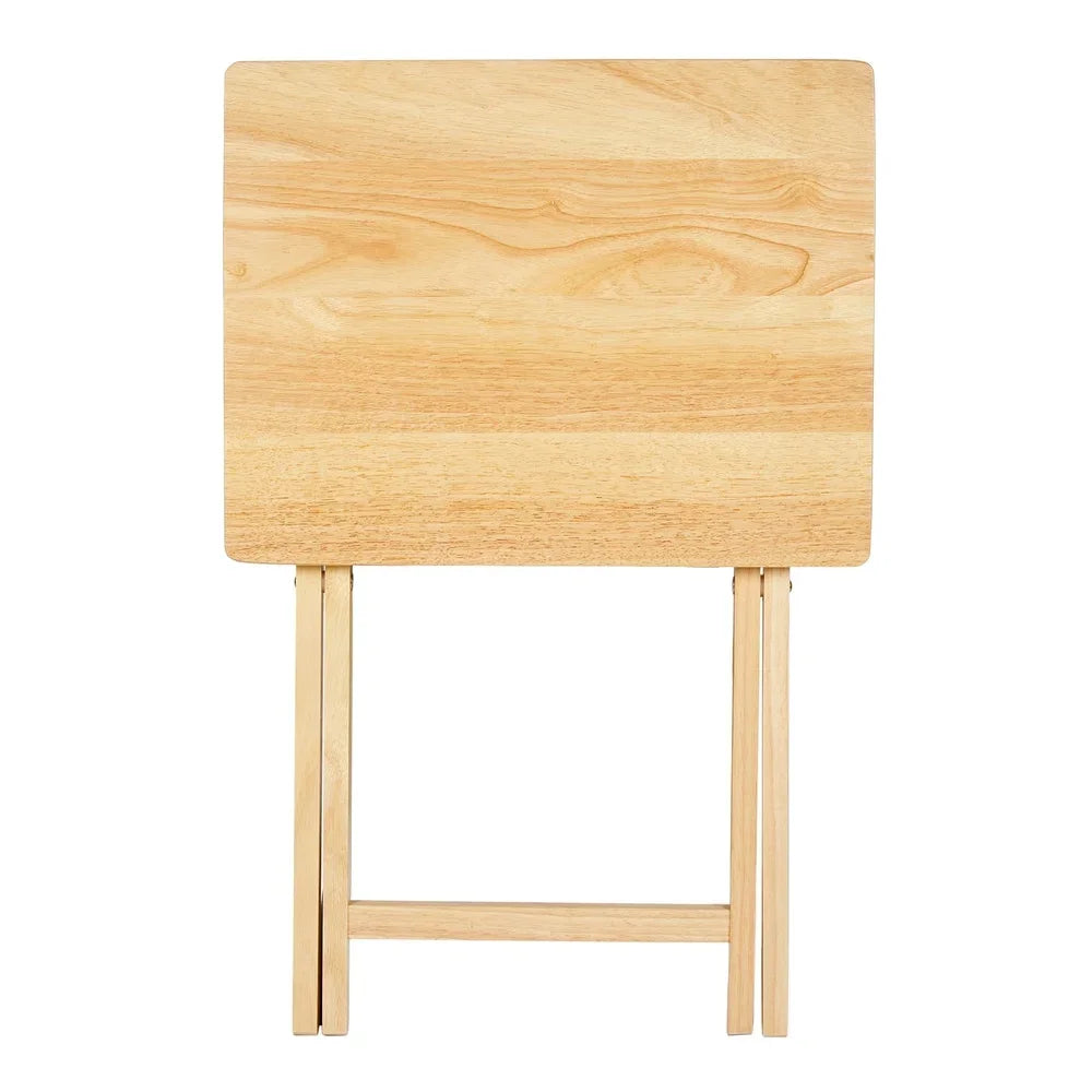 Indoor Folding TV Tray Table Rubberwood Natural Finish Portable