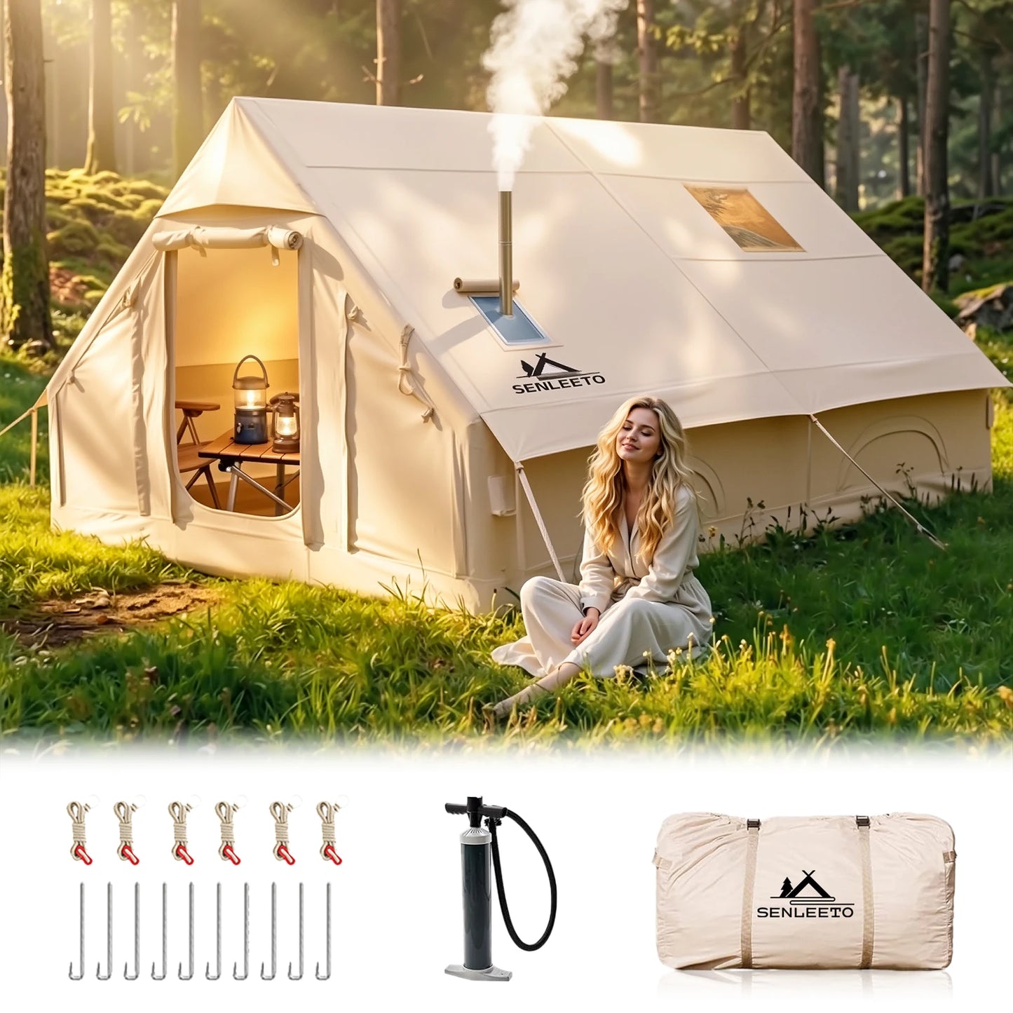 Inflatable Tent for Camping, Easy Setup Waterproof Windproof Outdoor Self-Supporting blow up tent Air Tent for Family