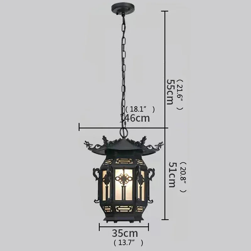 ANITA Chinese Lantern Pendant Lamps Outdoor Waterproof LED Black Retro Chandelier for Home Hotel Corridor Decor Electricity