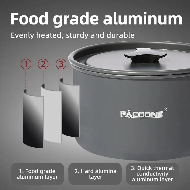 PACOONE Camping Cookware Set Portable Outdoor Pot Pan Kit