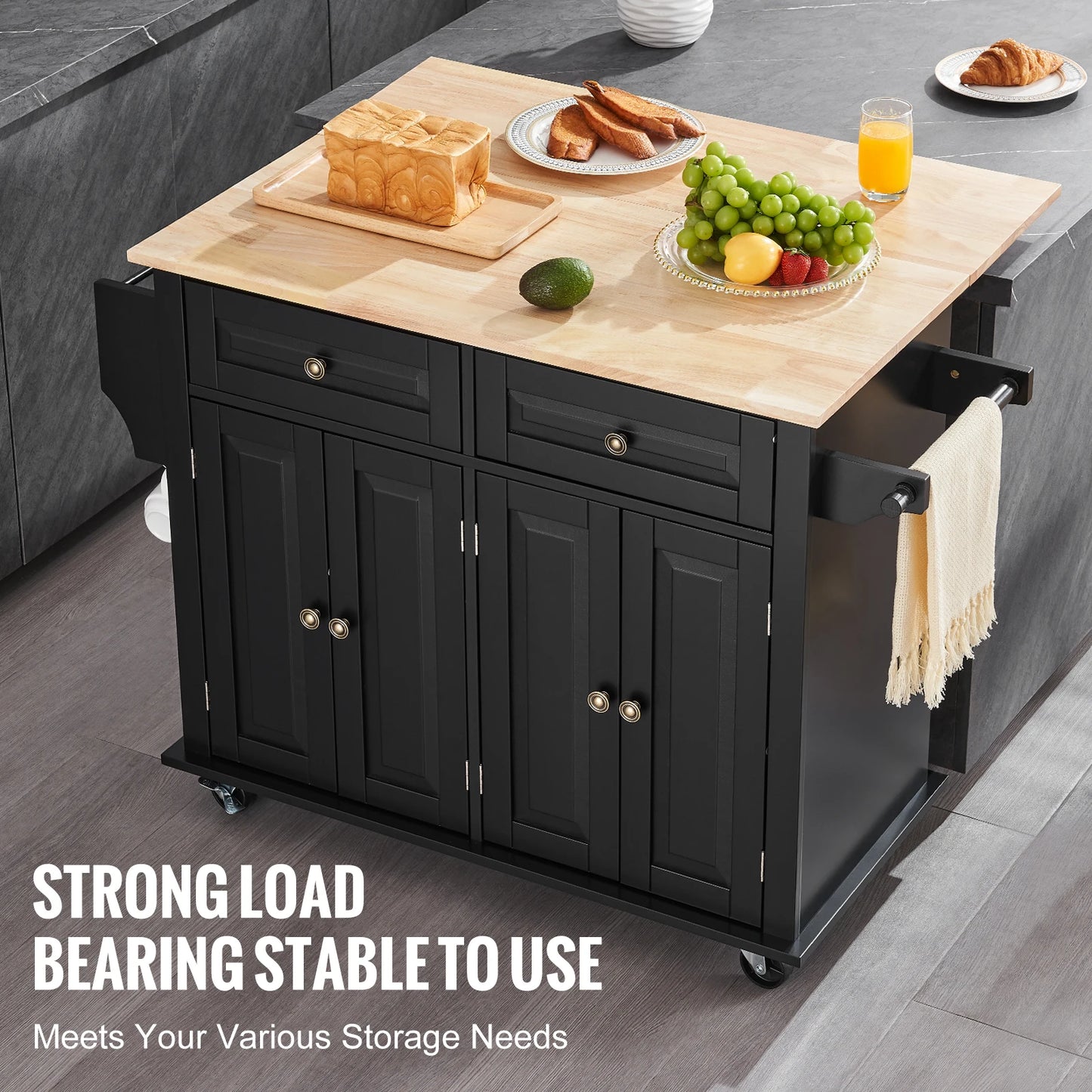Kitchen Island Cart With Storage Cabinet And Drop Leaf