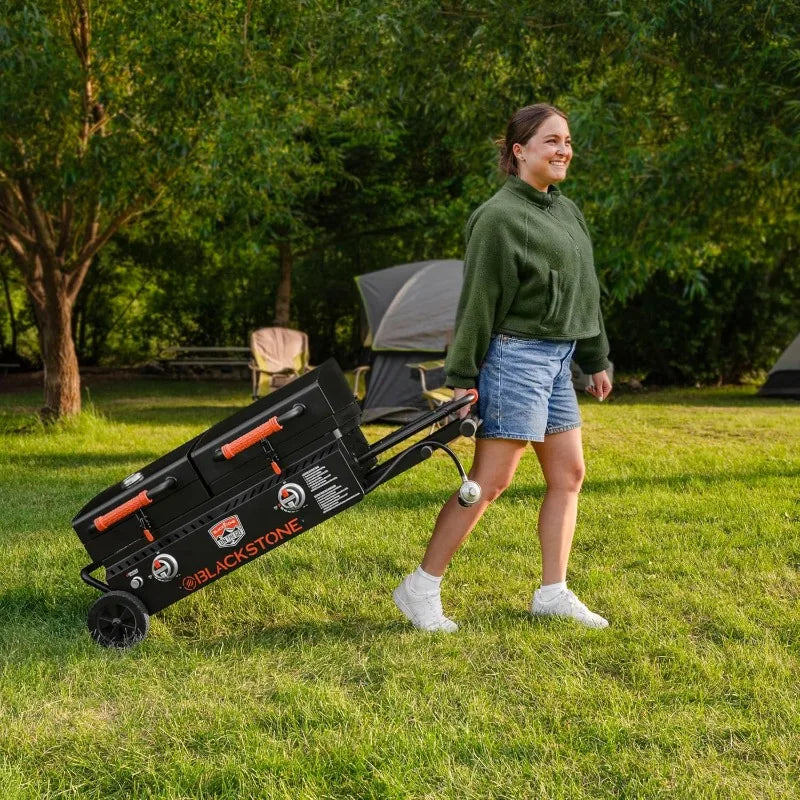 Go Combo with Wheels, Legs Hood & Side Shelf-Heavy Duty Flat Top Portable BBQ Griddle Grill Station for Kitchen, Camping with a grease catch