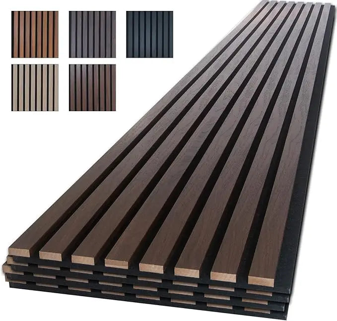 Wood Panels for Wall, 4-Piece 96" x 12.6" Soundproof Wood Slat Wall Panel for Interior Wall Decor Noise Cancelling(Dark Walnut)